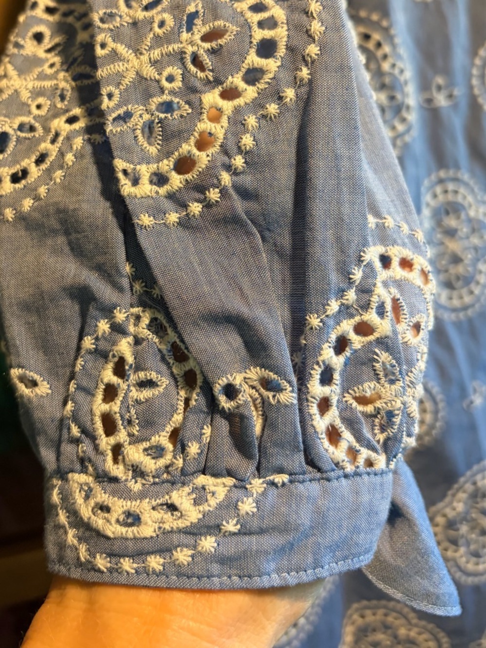 Talbots Tie Sleeve Eyelet Chambray Dress NWT Size 10 - Picture 7 of 12